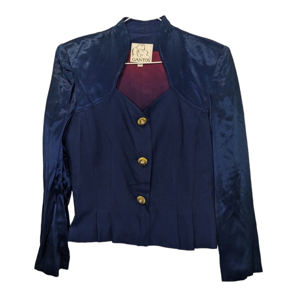 Vintage 90s Gantos Women's Cropped Jacket Purple Gold Buttons Size 10 Made in US